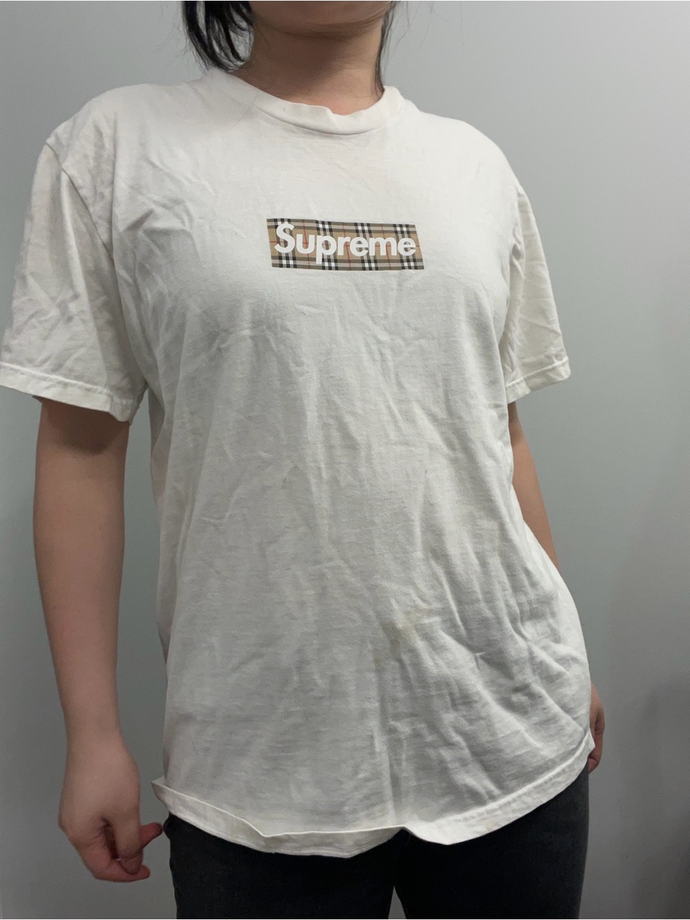 Supreme X Burberry - size M - White Plaid Box Logo T-Shirt - Classic Streetwear